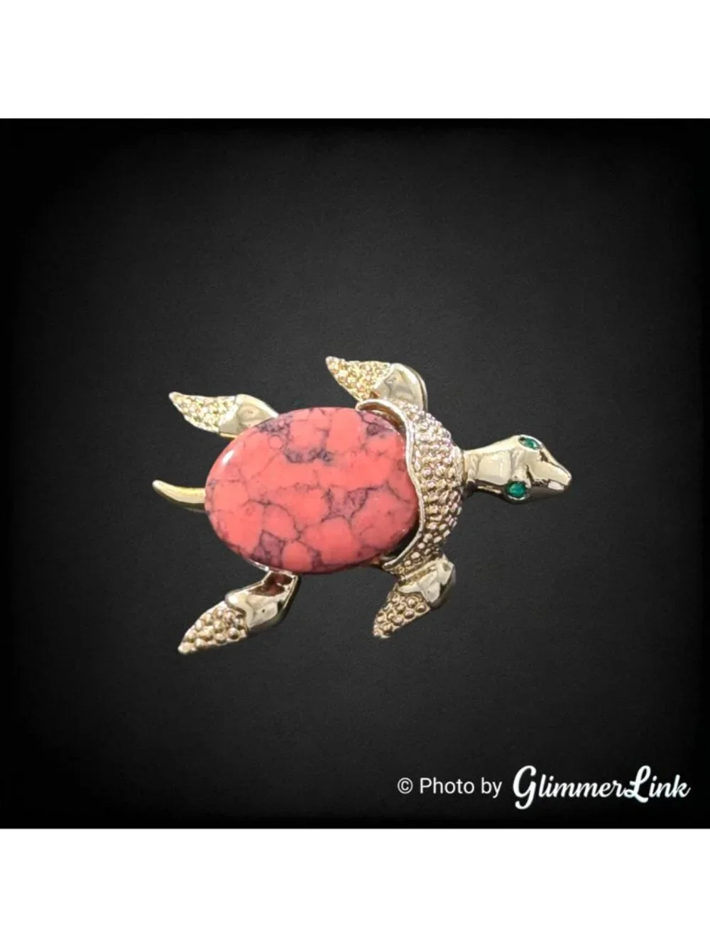 Vintage 1960s Gerry’s Turtle Pink Stone Rhinestone Gold Tone Brooch - Picture 3 of 9